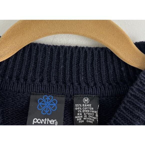 Vtg Panther Ugly Christmas Sweater Black Gold Bows Holiday Holly Medium Green - Picture 7 of 7